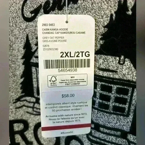 🆕 NWT! ROOTS Cabin Kanga Hoodie | Gray Oat Pepper | Size 2XL Girl’s/Youth - Picture 10 of 11